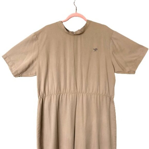 Vintage tan cotton blend minimalist jumpsuit utility overalls - Picture 2 of 14